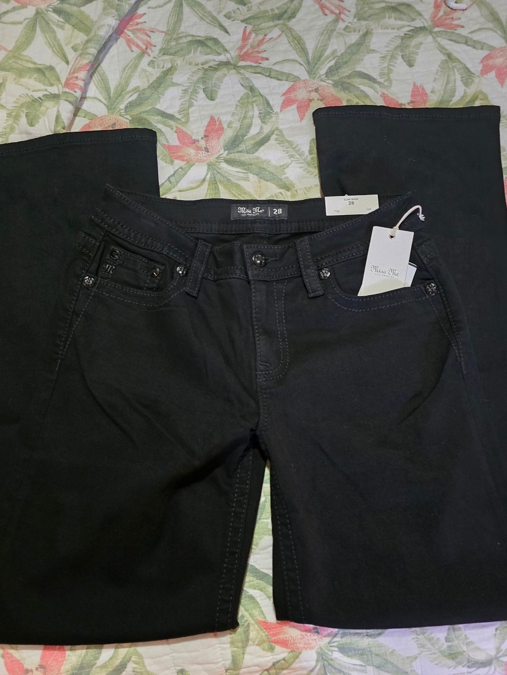Miss Me Black Mid-Rise Slim Wide Jeans